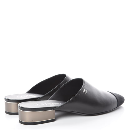 Chanel Lambskin Grosgrain Cap Toe CC Mules 39 Black 4 of 11
