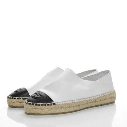 Chanel Grained Calfskin CC Espadrilles 39 White Black 3 of 10
