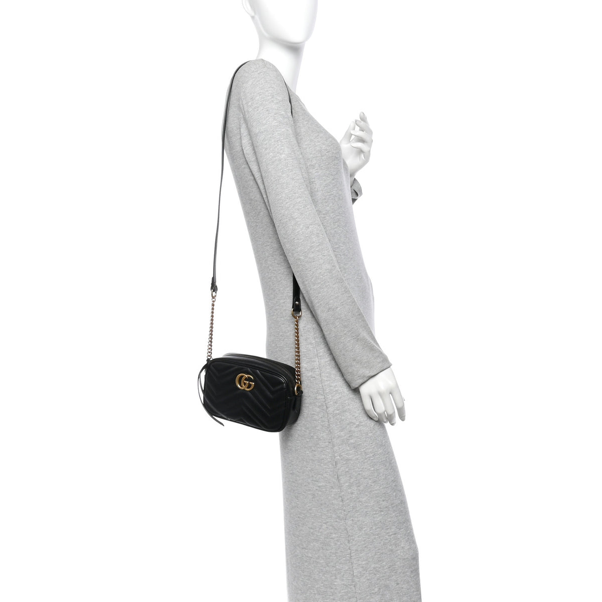 Calfskin Matelasse Mini GG Marmont Chain Shoulder Bag Black