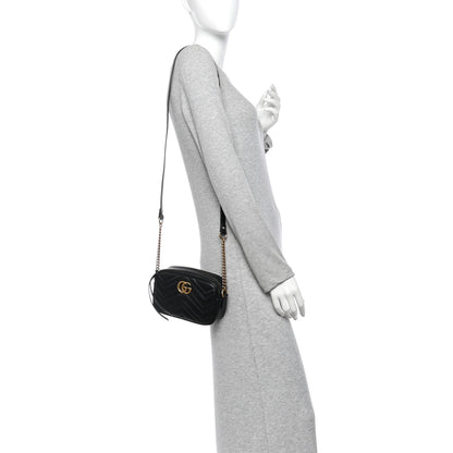 Gucci Calfskin Matelasse Mini GG Marmont Chain Shoulder Bag Black 2 of 10
