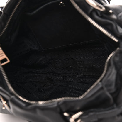 Prada Soft Calfskin Pleated Hobo Black 5 of 12