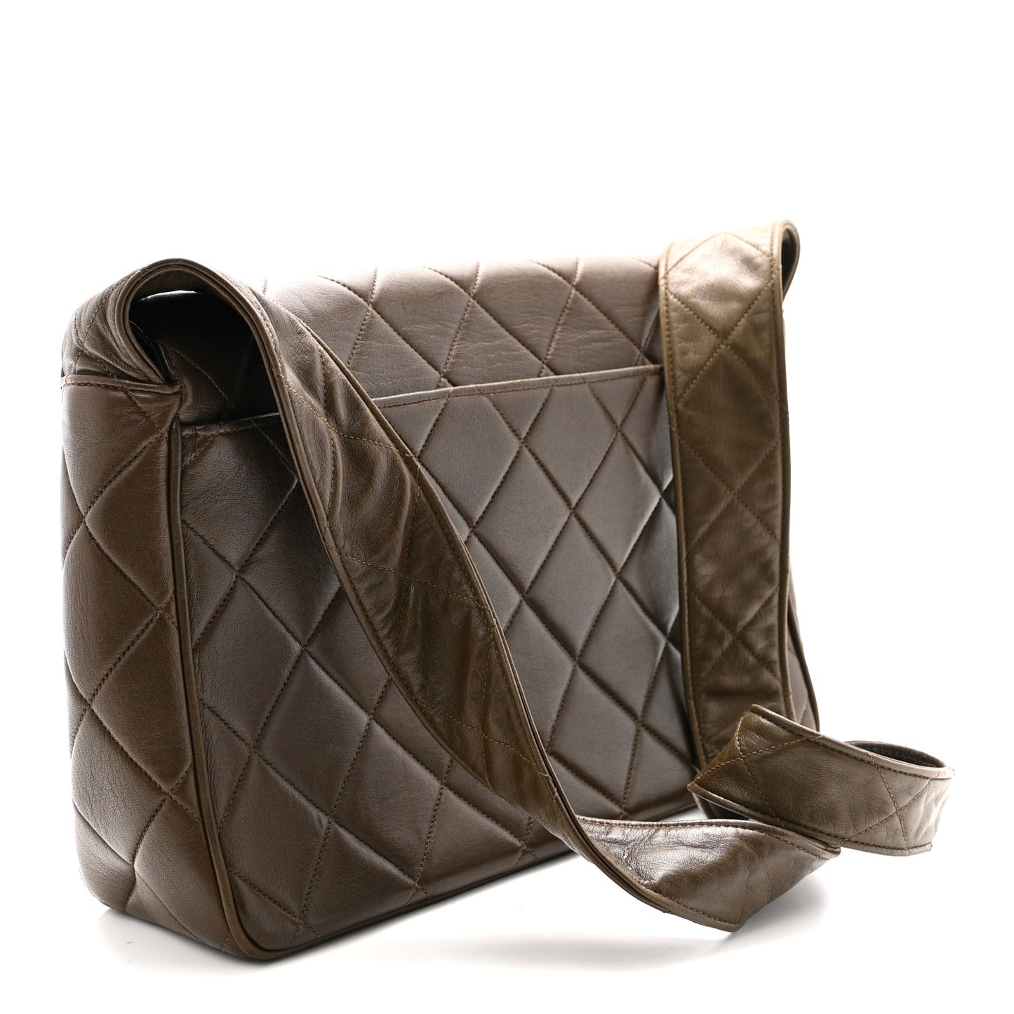 Lambskin Quilted CC Single Flap Shoulder Bag Brown