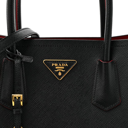 Prada Saffiano Cuir Medium Double Bag Black Fuoco 7 of 19