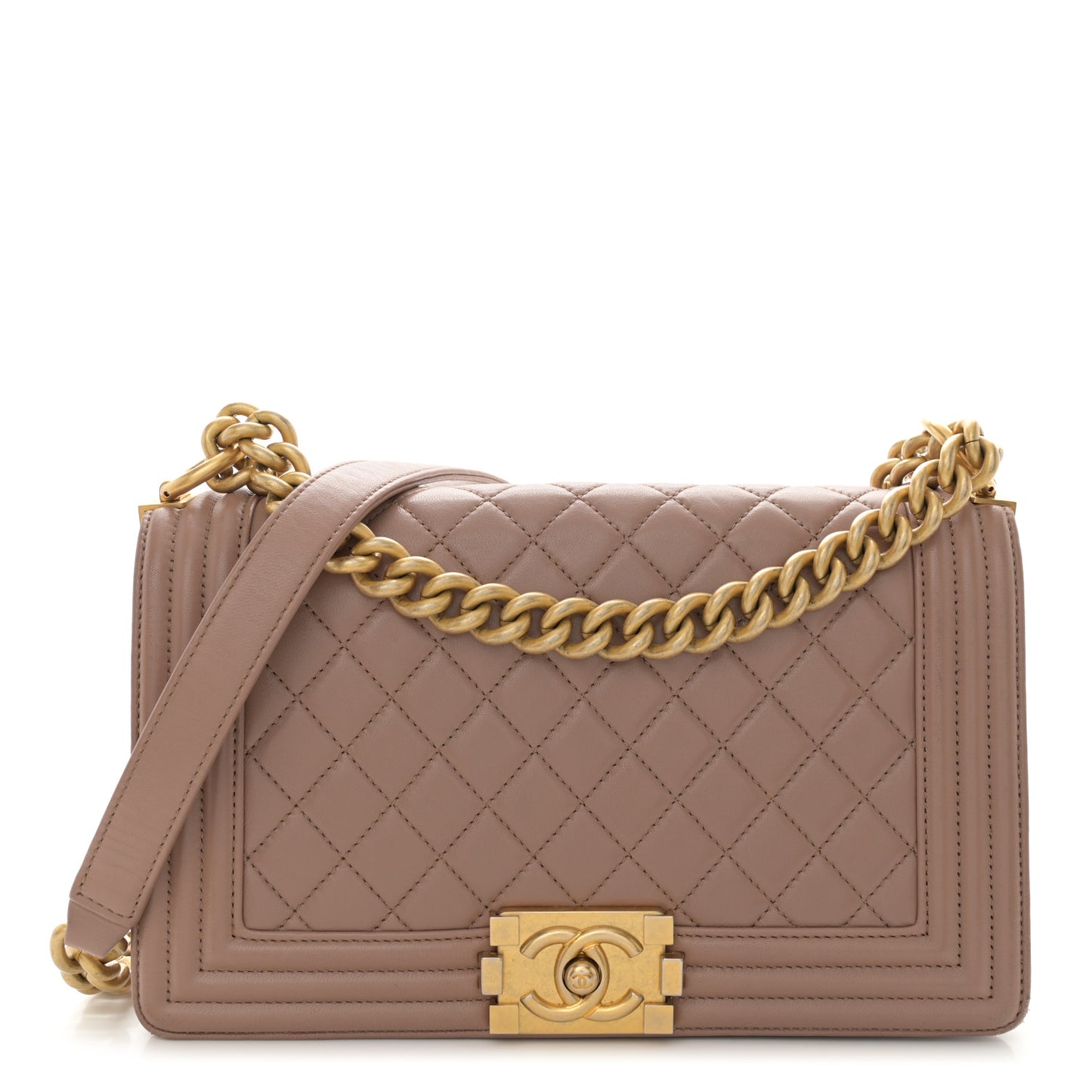 Lambskin Quilted Medium Boy Flap Beige