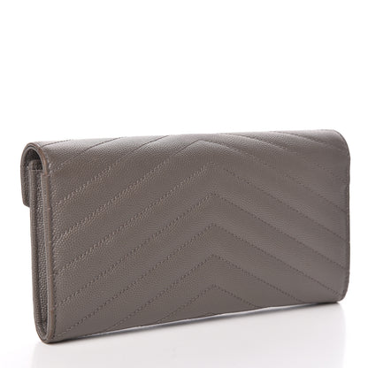 Saint Laurent Grain De Poudre Matelasse Chevron Monogram Flap Wallet Fog 3 of 11