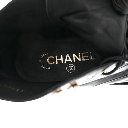 Chanel Crumpled Lambskin Shiny Calfskin Combat Boots 35 Black 6 of 9