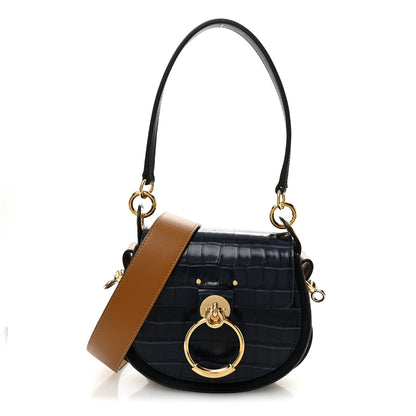 Chloe Calfskin Crocodile Embossed Small Tess Bag Full Blue 1 of 9