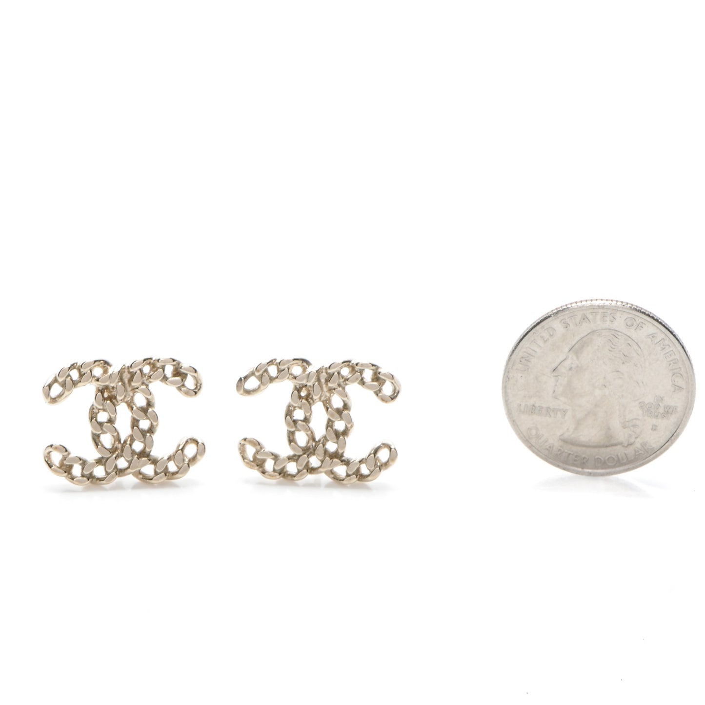 Metal Chain Link CC Earrings Gold