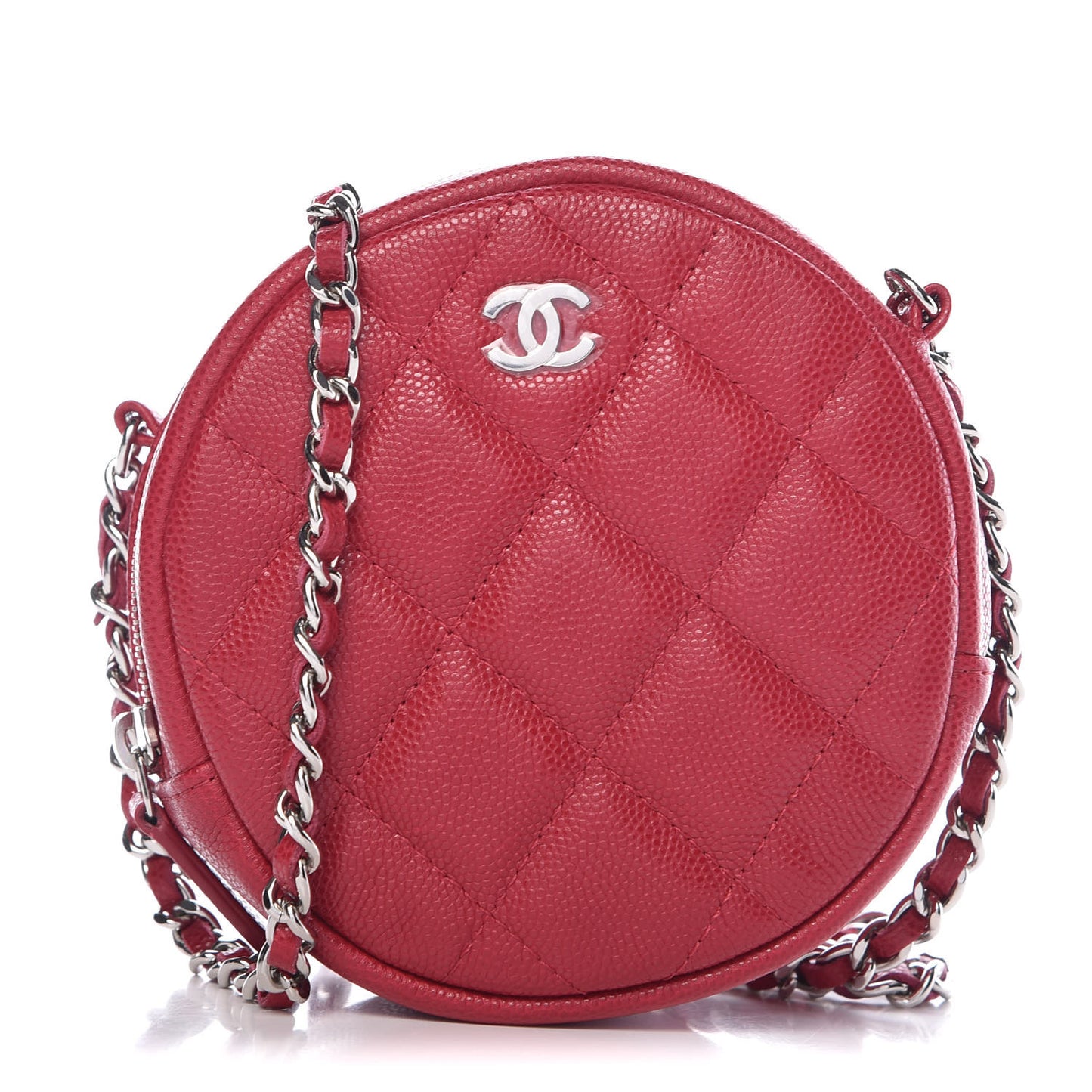 Caviar Quilted Round Clutch With Chain Pink