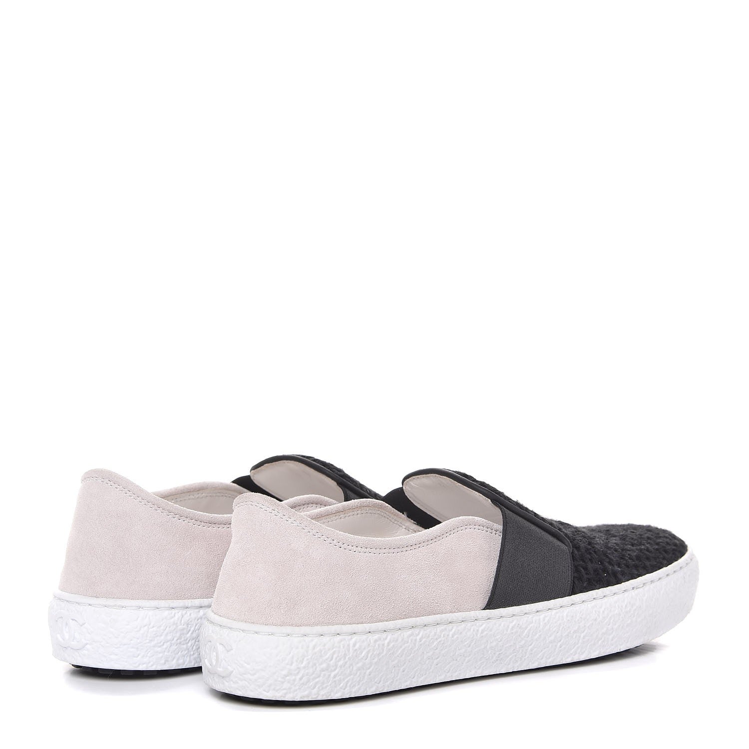 Chanel Suede Calfskin Tweed Sneakers 36.5 Black White 4 of 9