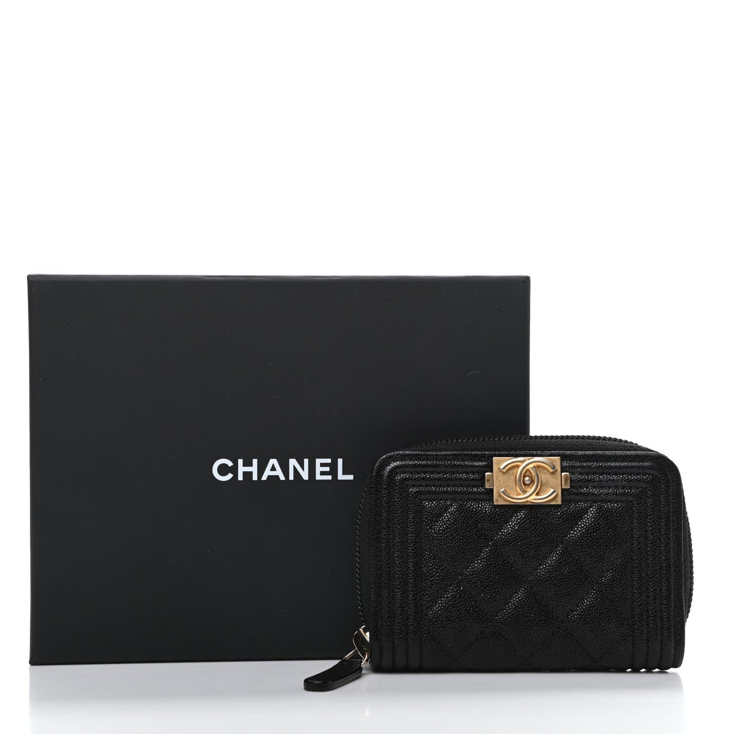 Caviar Quilted Boy Zip Around Coin Purse Wallet Black