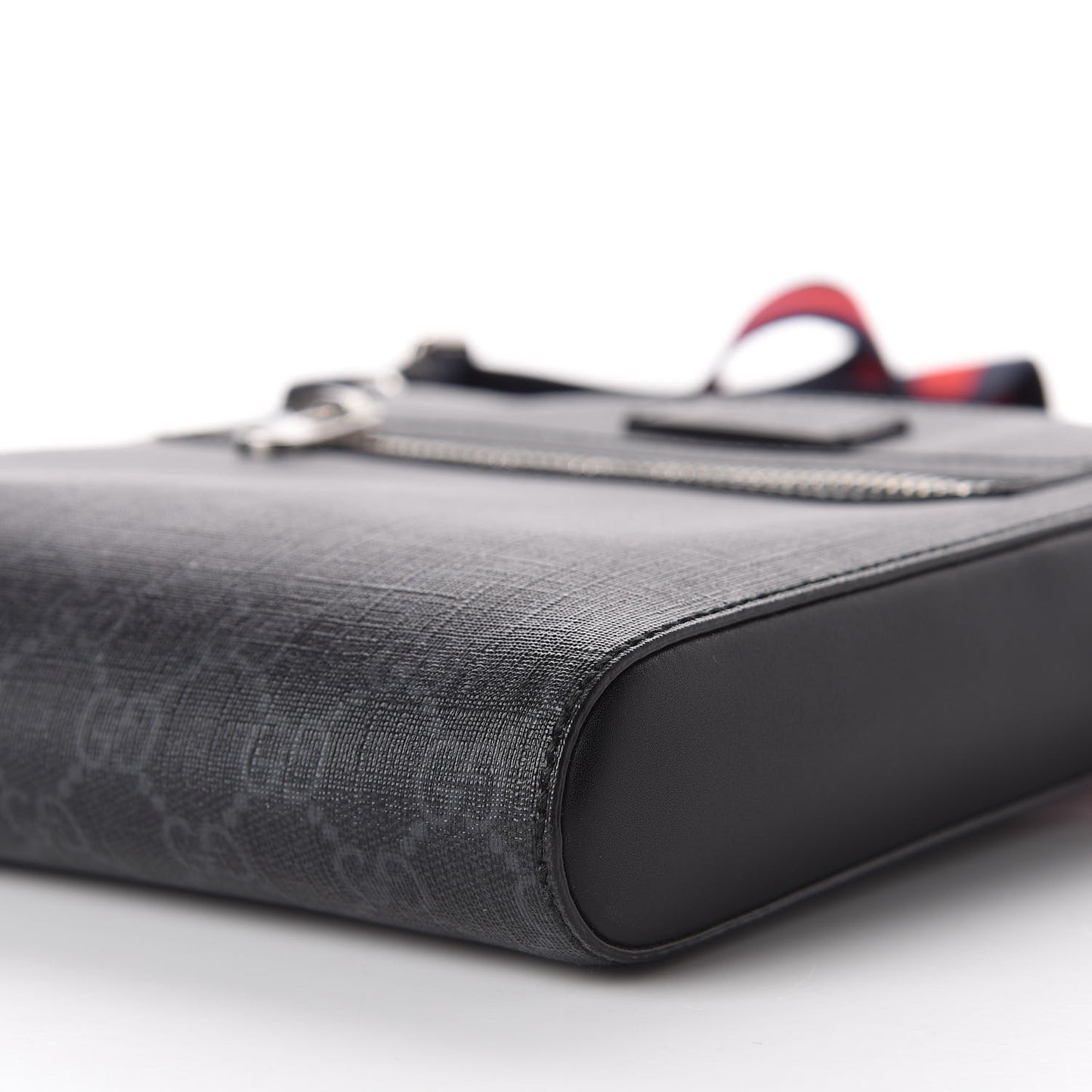 GG Supreme Monogram Web Small Flat Messenger Bag Black Grey