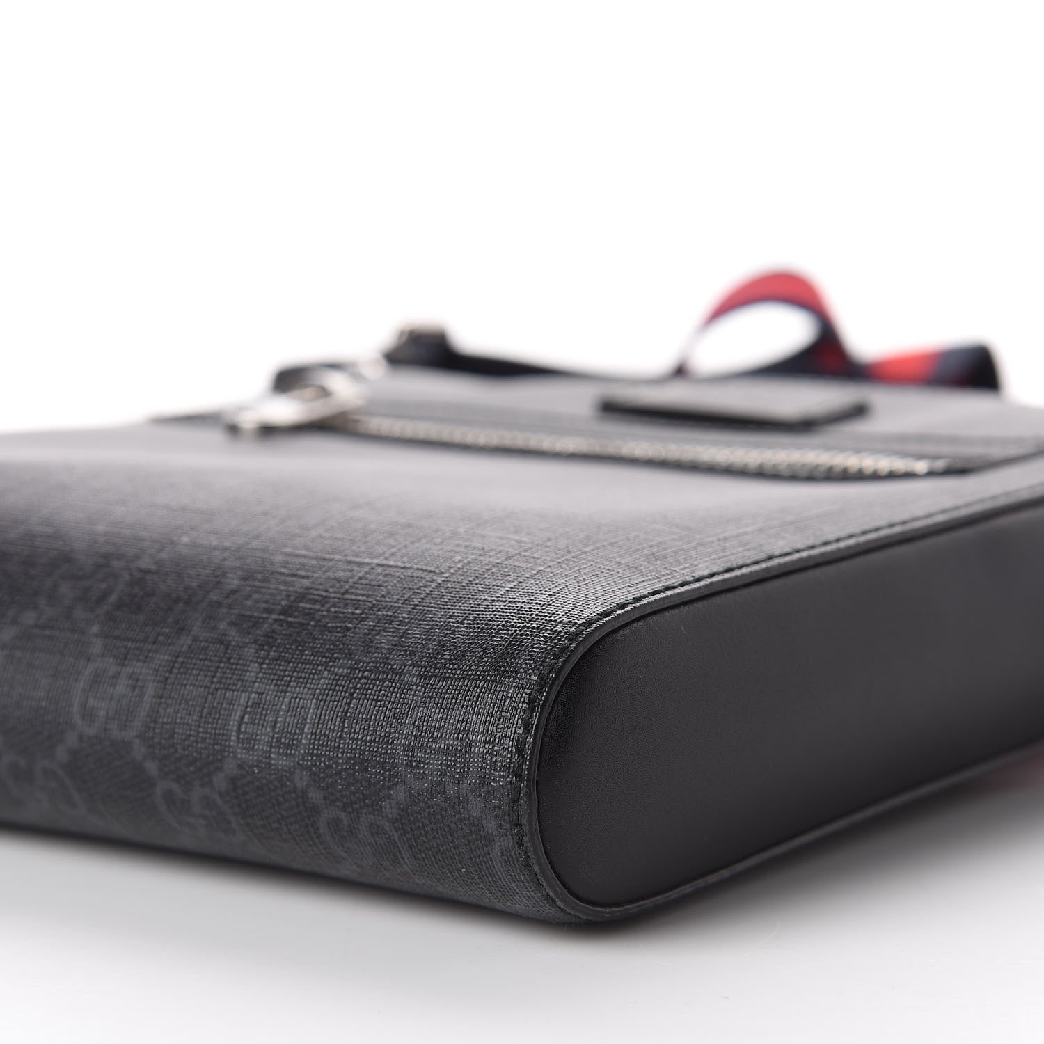 Gucci GG Supreme Monogram Web Small Flat Messenger Bag Black Grey 7 of 11