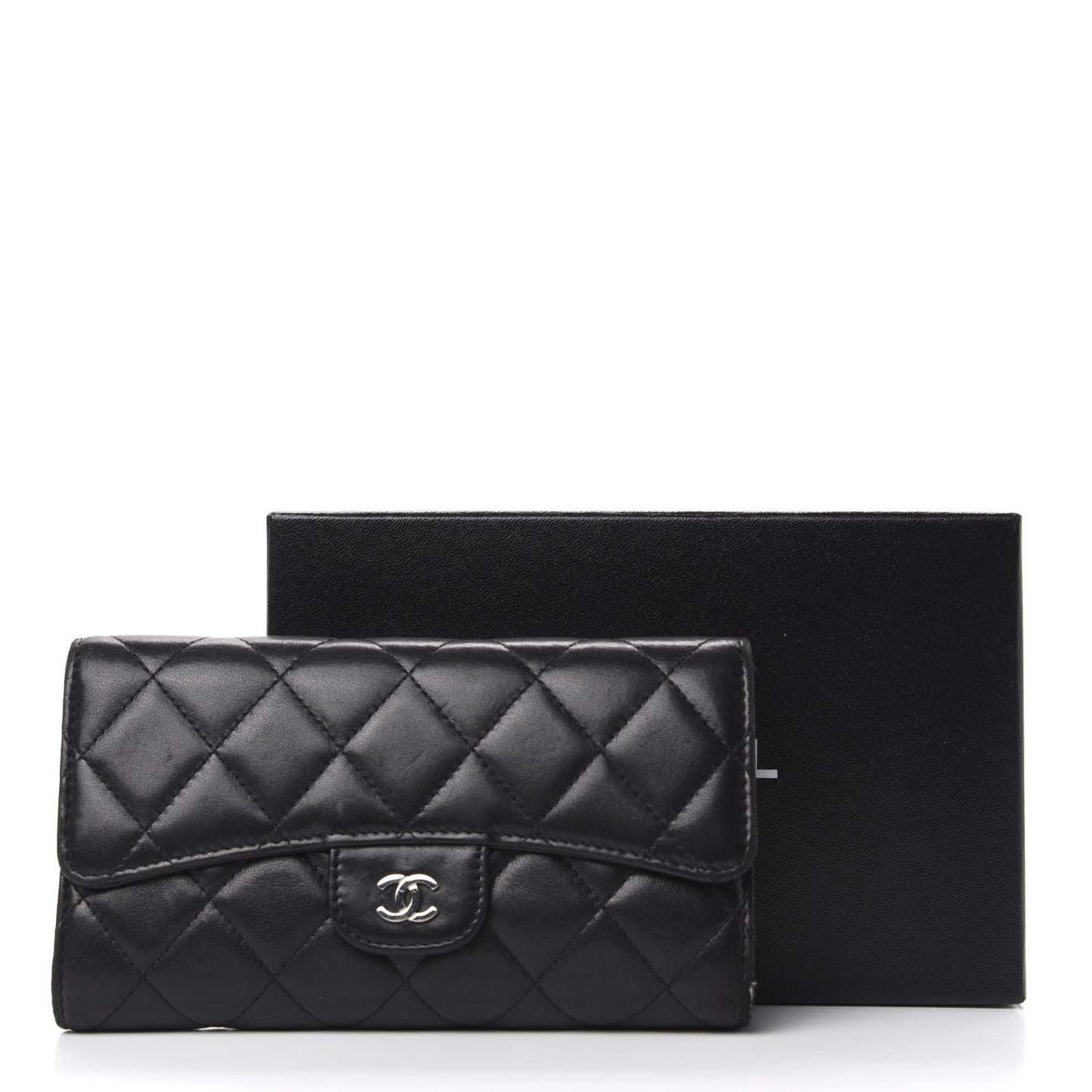 Lambskin Quilted Large Flap Wallet Black