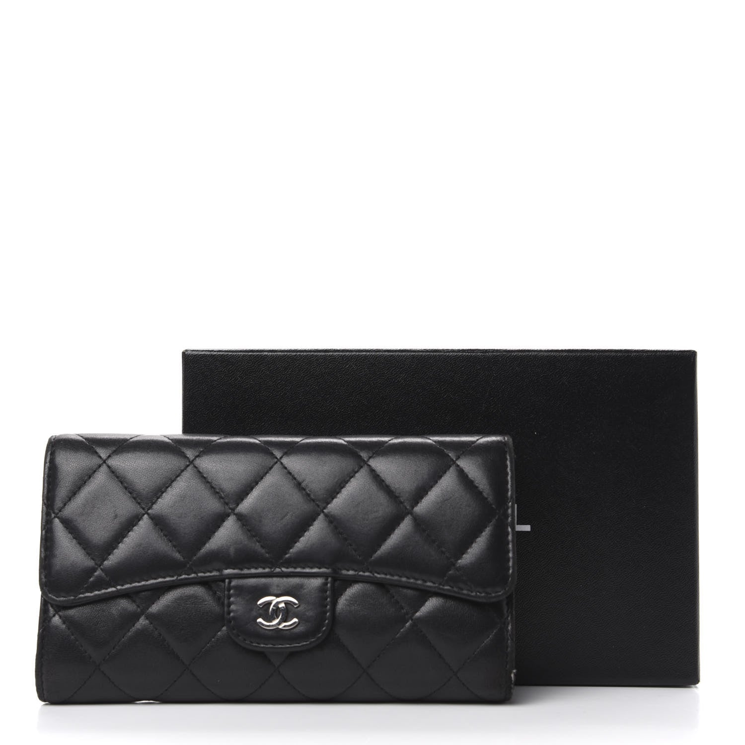 Chanel Lambskin Quilted Large Flap Wallet Black 11 of 11
