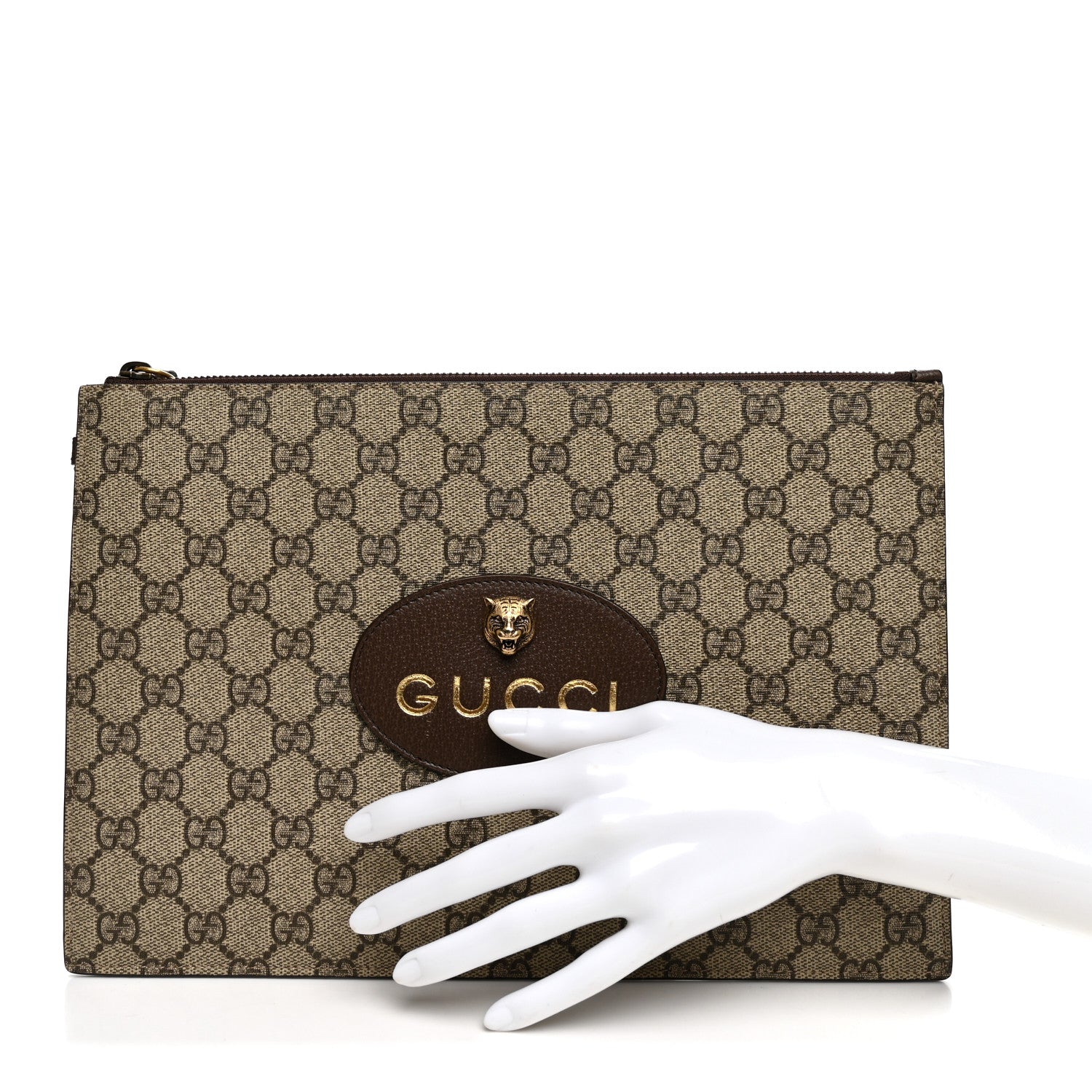 Gucci GG Supreme Monogram Neo Vintage Zip Wristlet Pouch Beige New Acero Crop 2 of 7