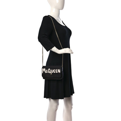Alexander McQueen Nylon Graffiti Skull Small Crossbody Bag Black White 2 of 12