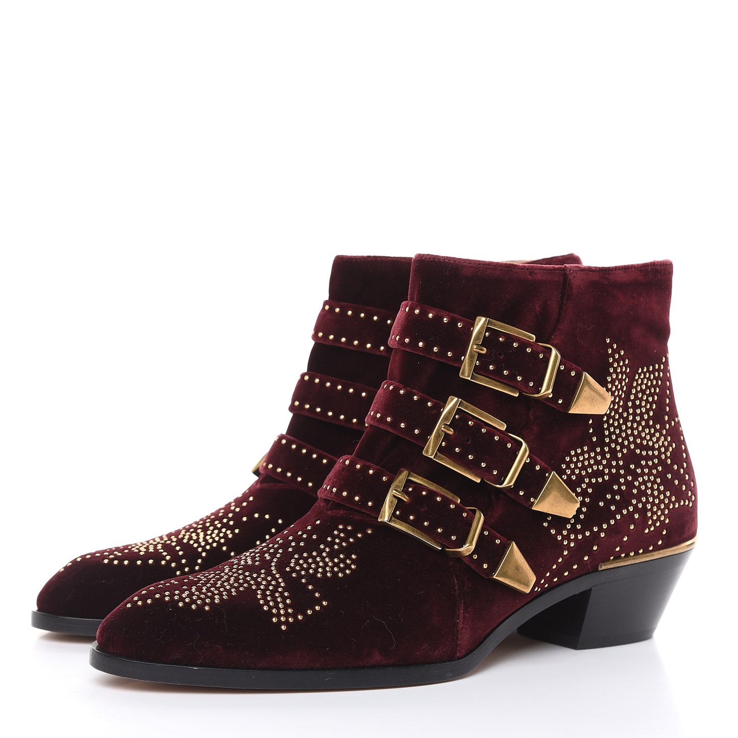 Velvet Studded Susanna Ankle Boots 41 Bordeaux