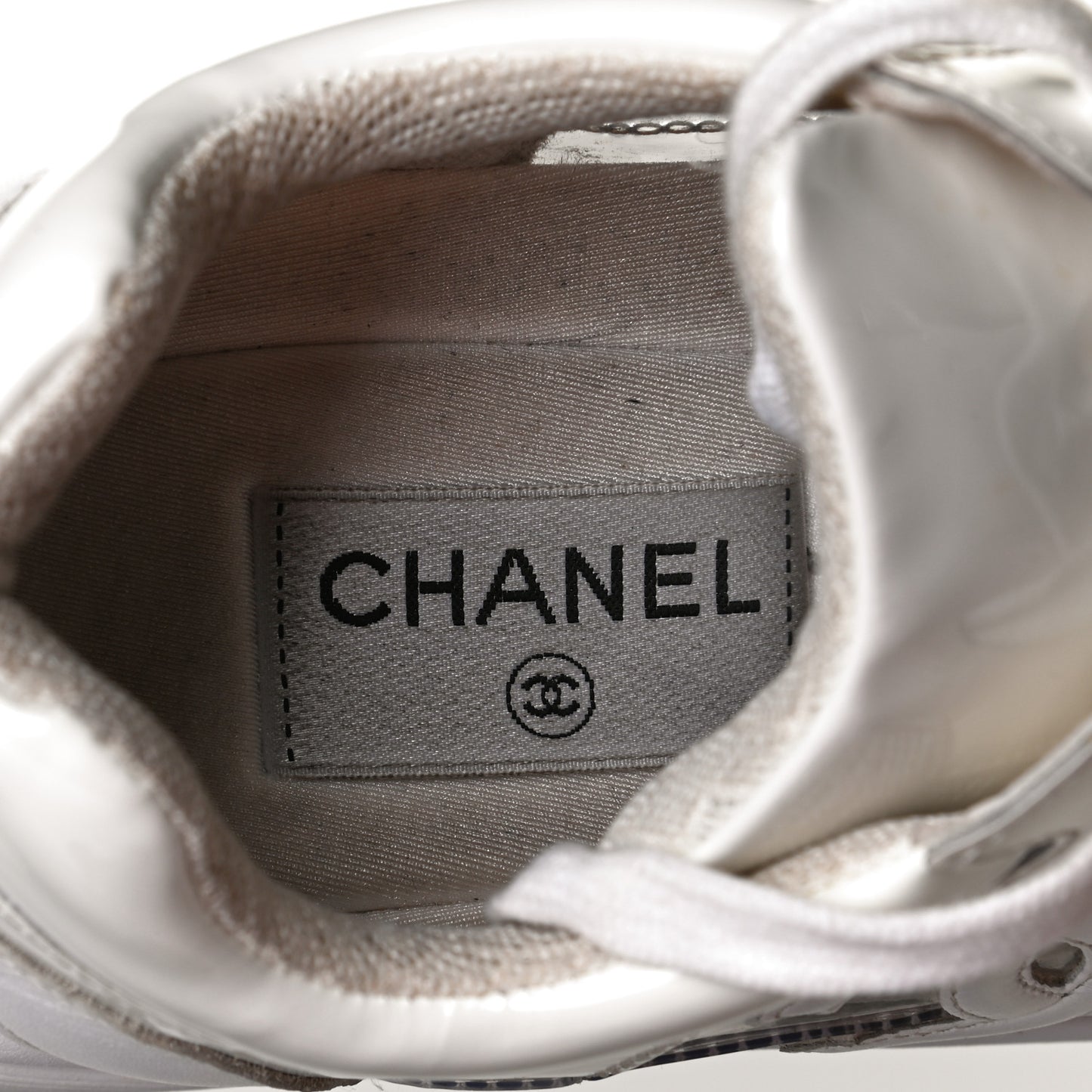 Calfskin Patent Transparent Womens CC Sneakers 38.5 White