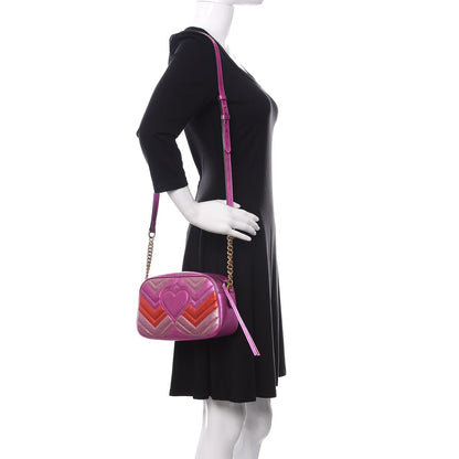 Gucci Laminated Nappa Matelasse Small GG Marmont Chain Shoulder Bag Fuxia Rosso Rosa 2 of 9