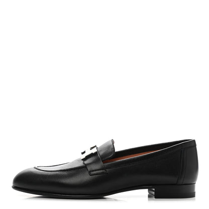 Hermes Goatskin Womens Paris Loafers 36.5 Black 1 of 9
