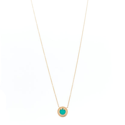 Tiffany 18K Rose Gold Diamond Turquoise Small T Circle Pendant Necklace 1 of 7
