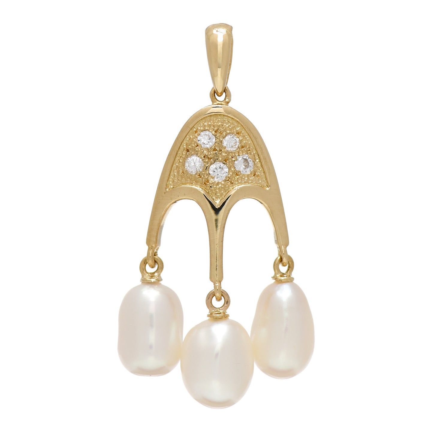 18K Yellow Gold Diamond Akoya Pearl Three Drop Pendant