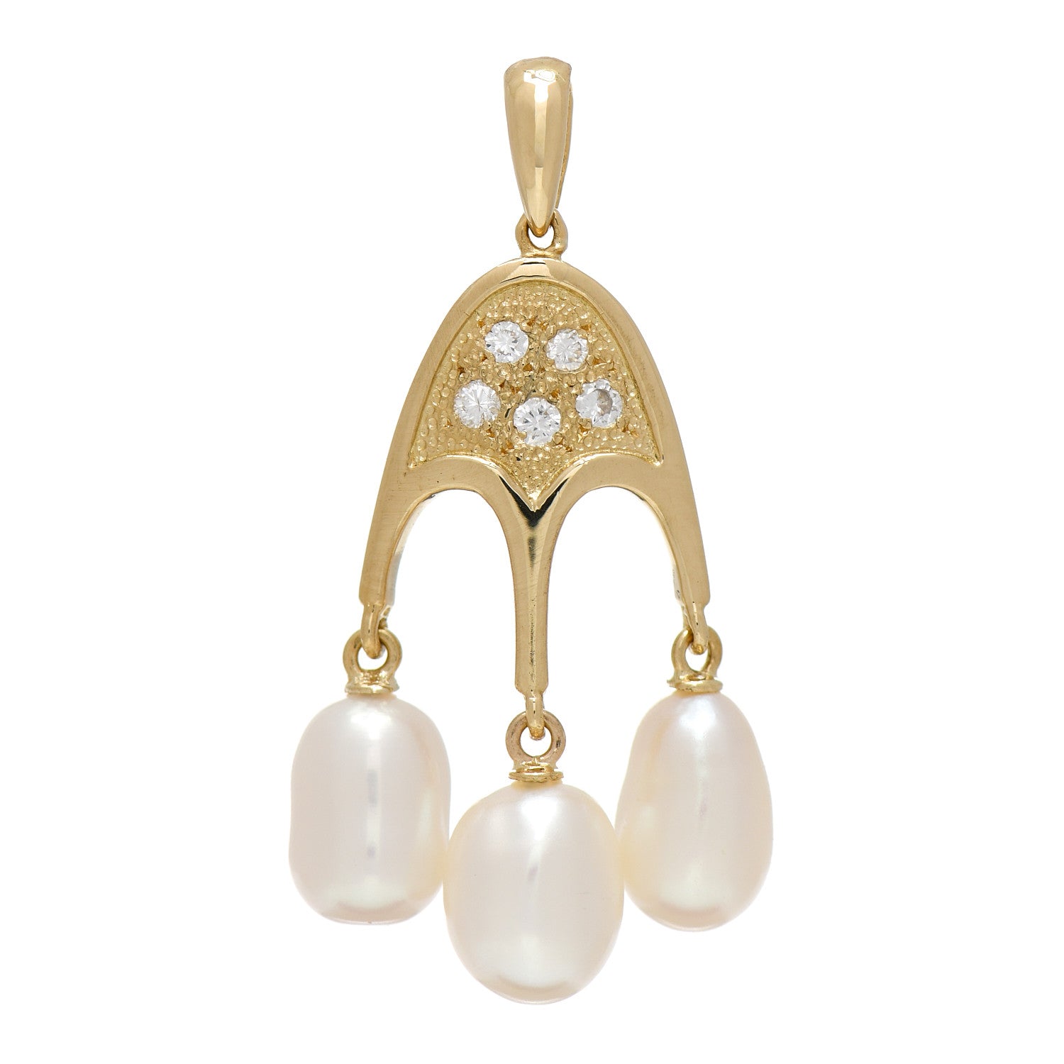 Mikimoto 18K Yellow Gold Diamond Akoya Pearl Three Drop Pendant 1 of 3