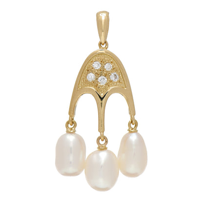Mikimoto 18K Yellow Gold Diamond Akoya Pearl Three Drop Pendant 1 of 3