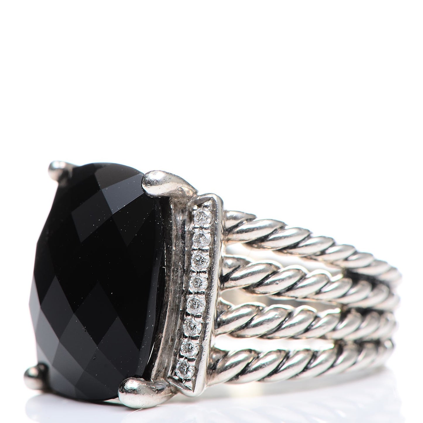 Sterling Silver Diamond Black Onyx 16mm Wheaton Ring 54 7