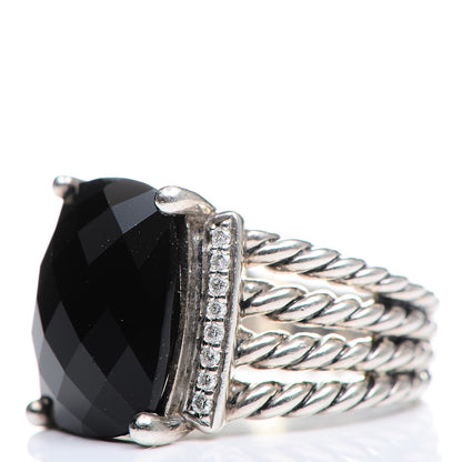 David Yurman Sterling Silver Diamond Black Onyx 16mm Wheaton Ring 54 7 3 of 5