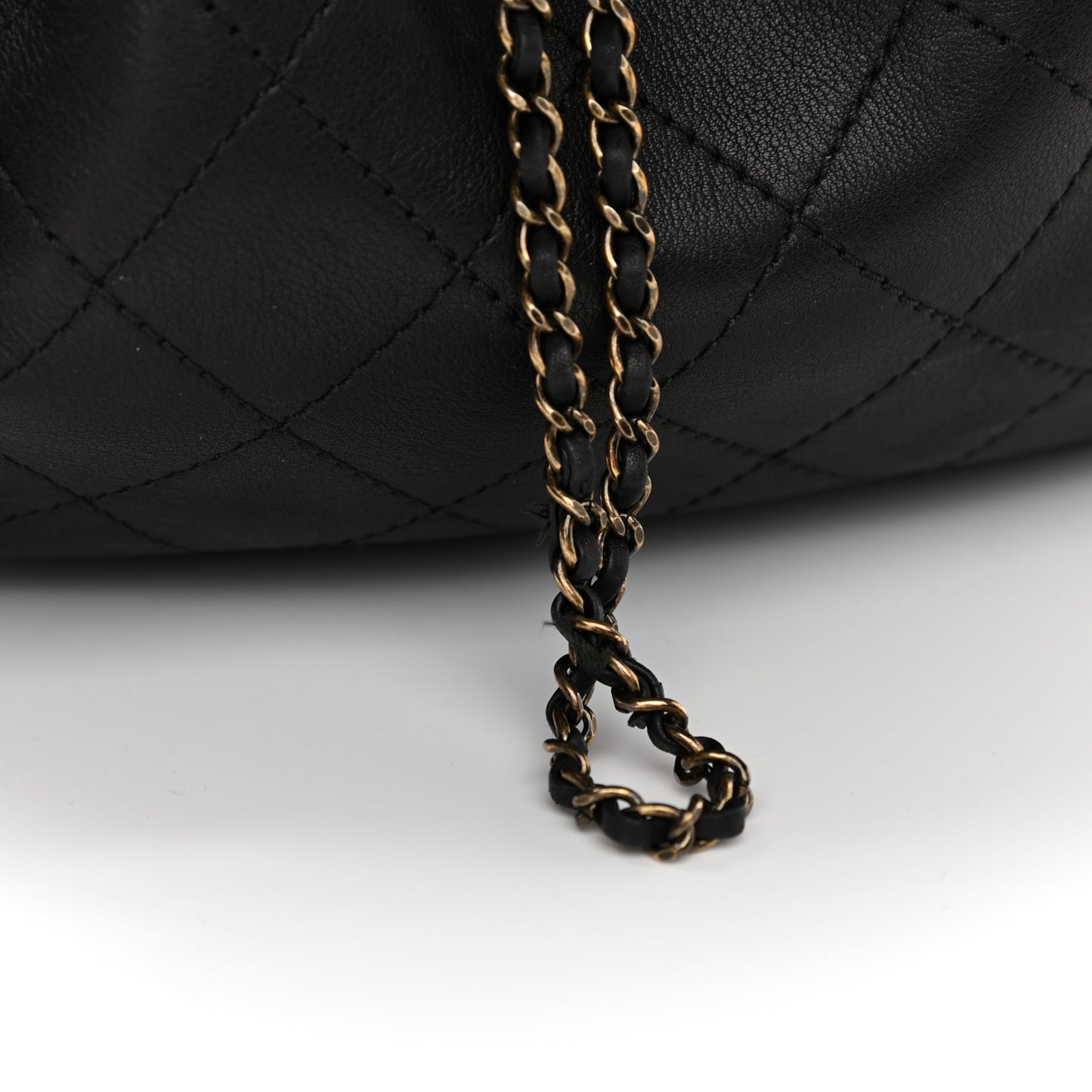 Calfskin Stitched Small Paris Rome Drawstring CC Bag Black