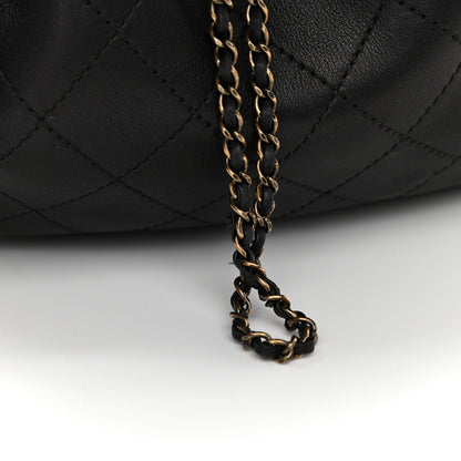 Chanel Calfskin Stitched Small Paris Rome Drawstring CC Bag Black 11 of 12