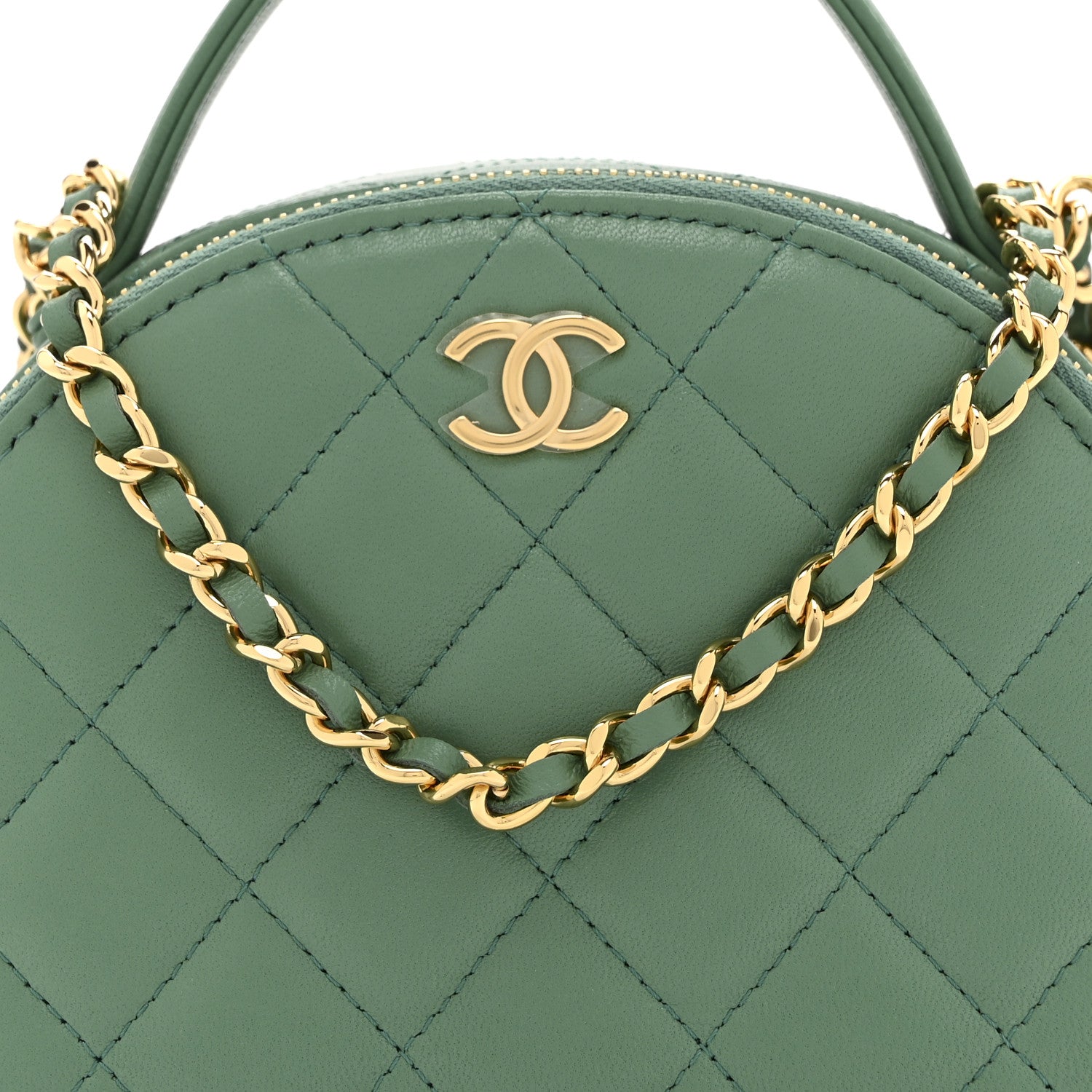 Chanel Lambskin Quilted Chic Riviera Top Handle Vanity Case Green 8 of 10