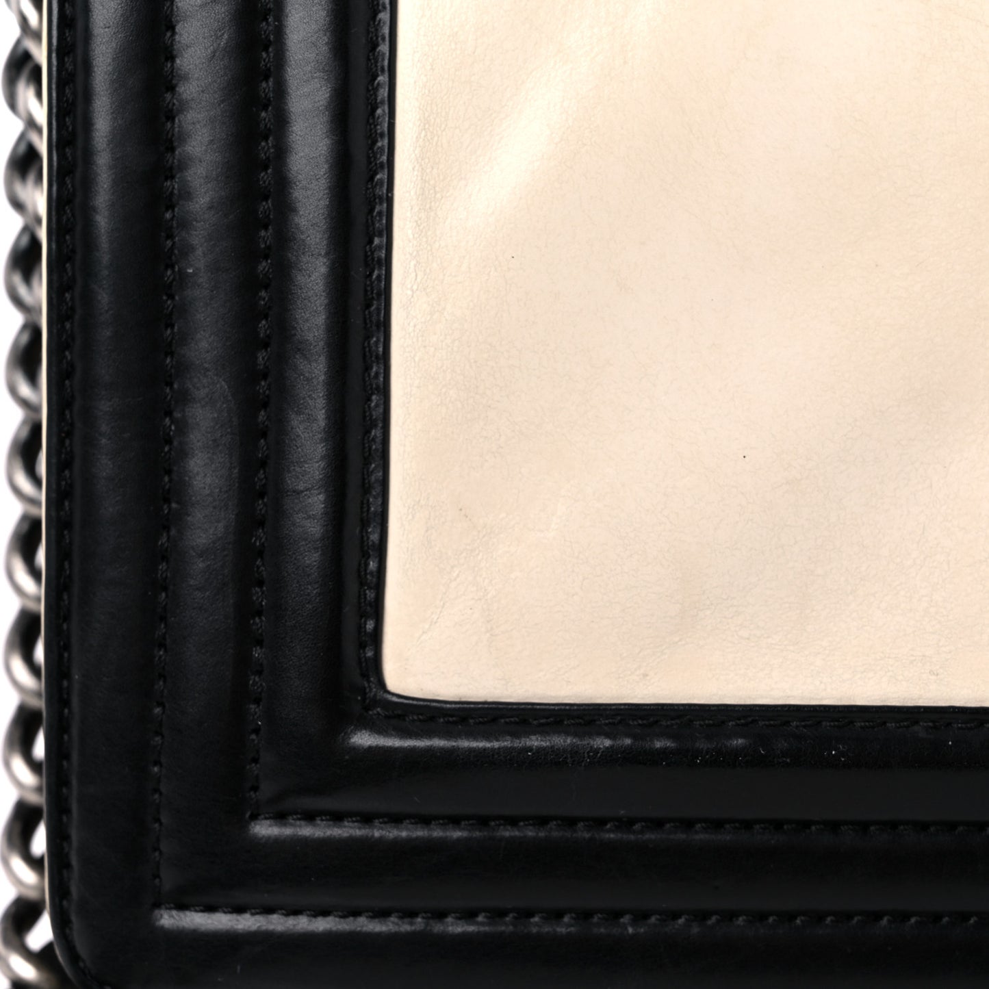 Glazed Calfskin Medium Boy Flap White Black