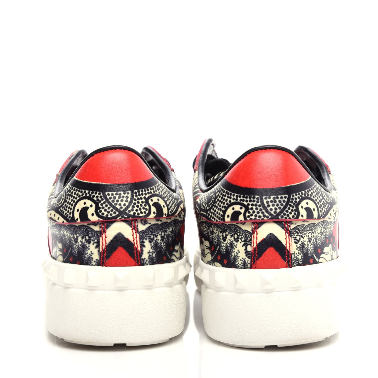 Valentino Garavani Calfskin Mime Rockstud Open Sneakers 39 Red White Black 7 of 11
