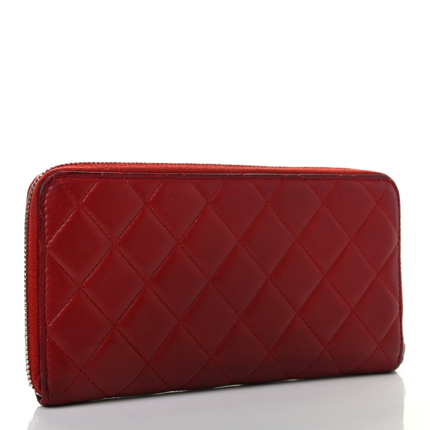 Lambskin Quilted Large Gusset Zip Around Wallet Red