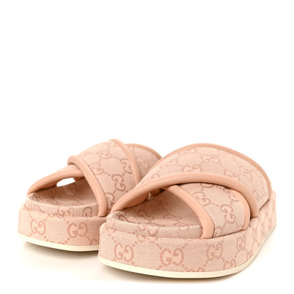 Gucci Monogram GG Calfskin Angelina Platform 55mm Slide Sandals 37 Light Pink 4 of 9