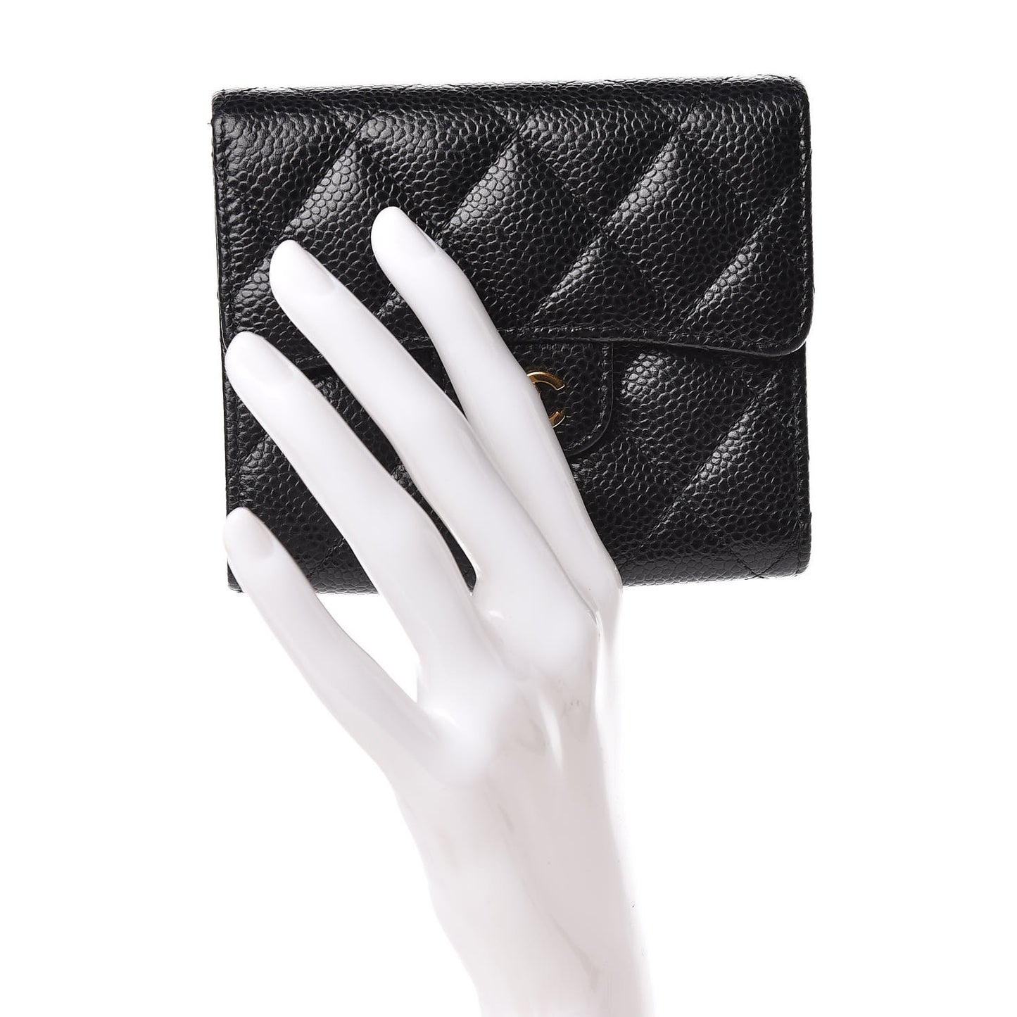 Caviar Quilted Compact Flap Wallet Black