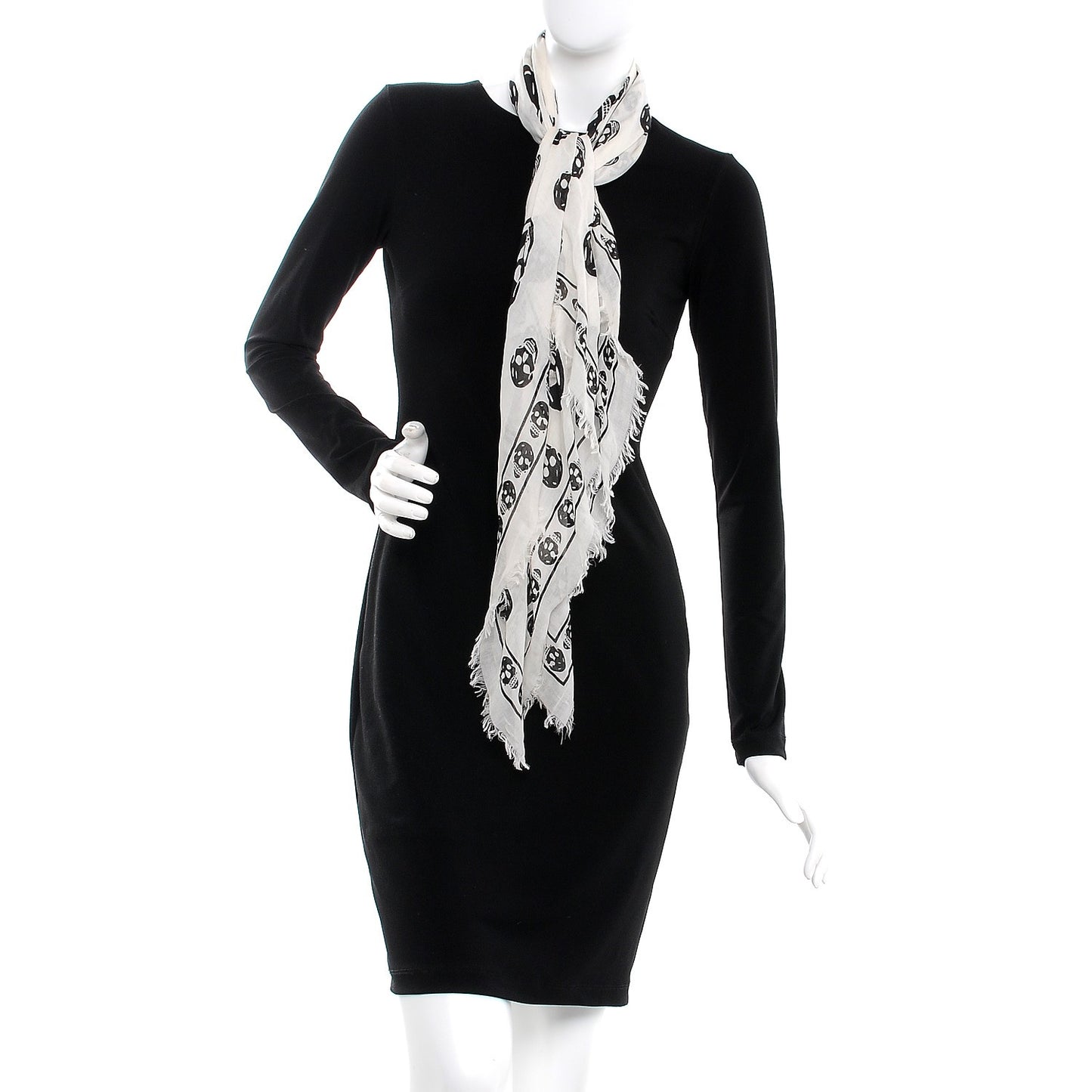 Silk Chiffon Skull Scarf Ivory Black