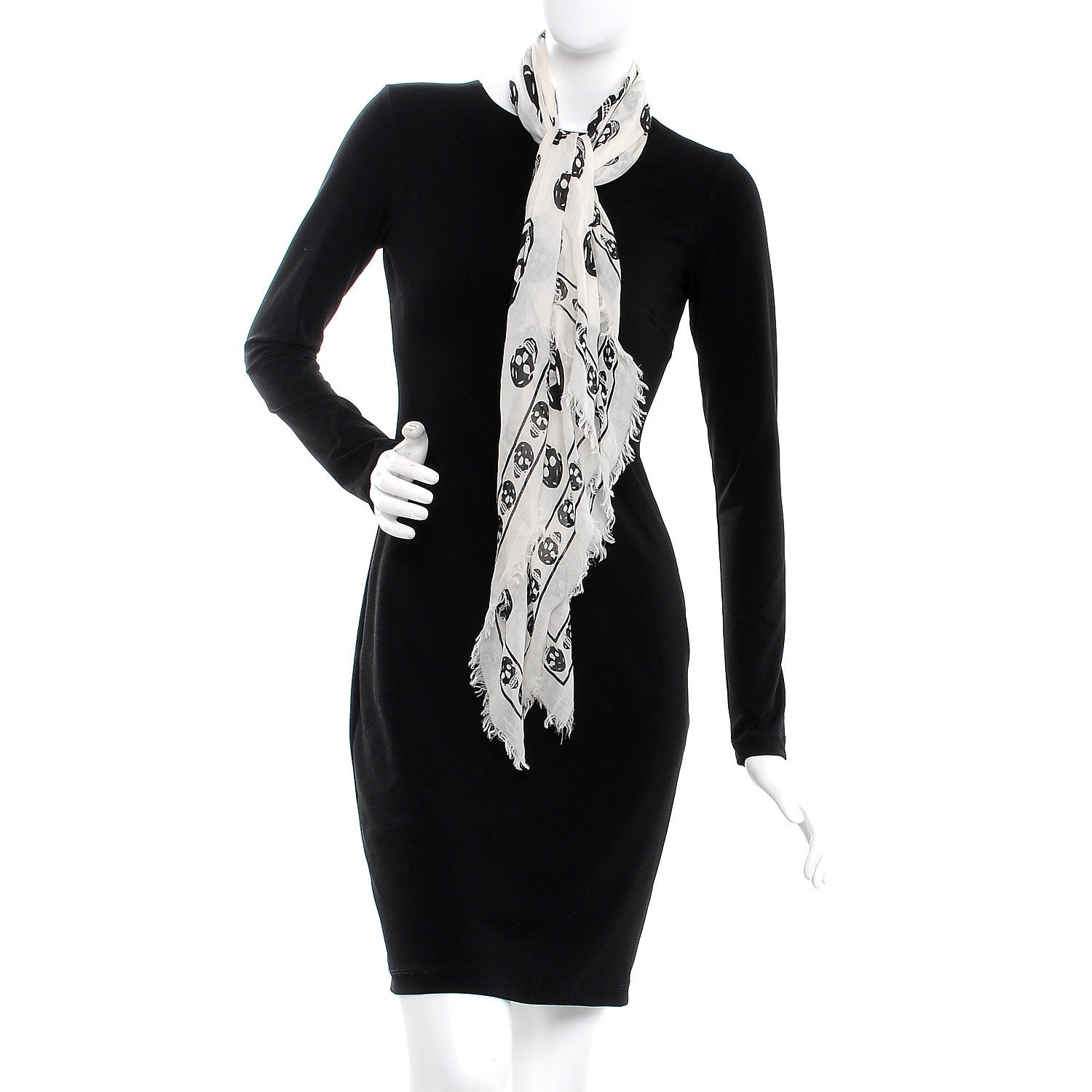 Alexander McQueen Silk Chiffon Skull Scarf Ivory Black 2 of 5