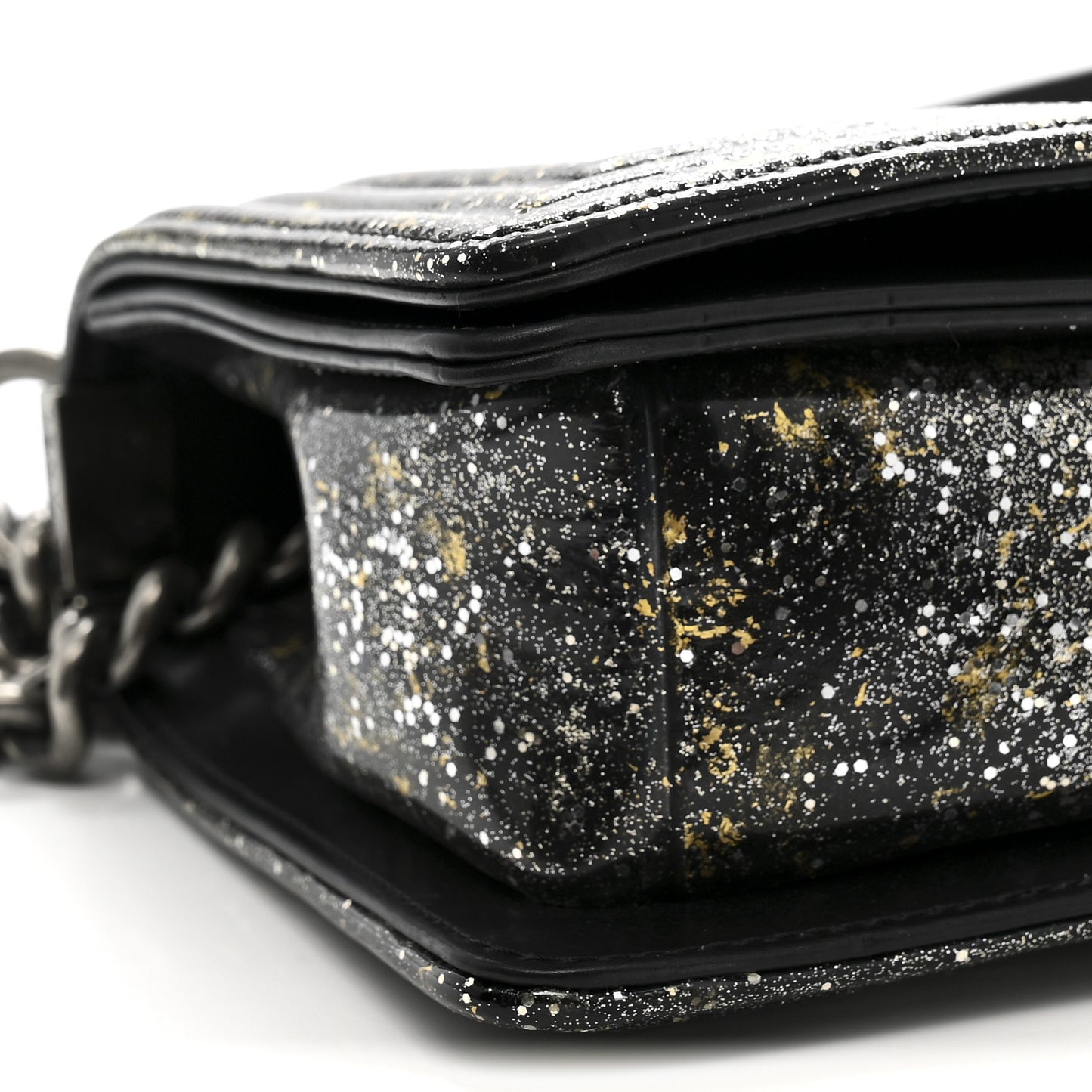 Glitter Glazed Calfskin Medium Boy Flap Black