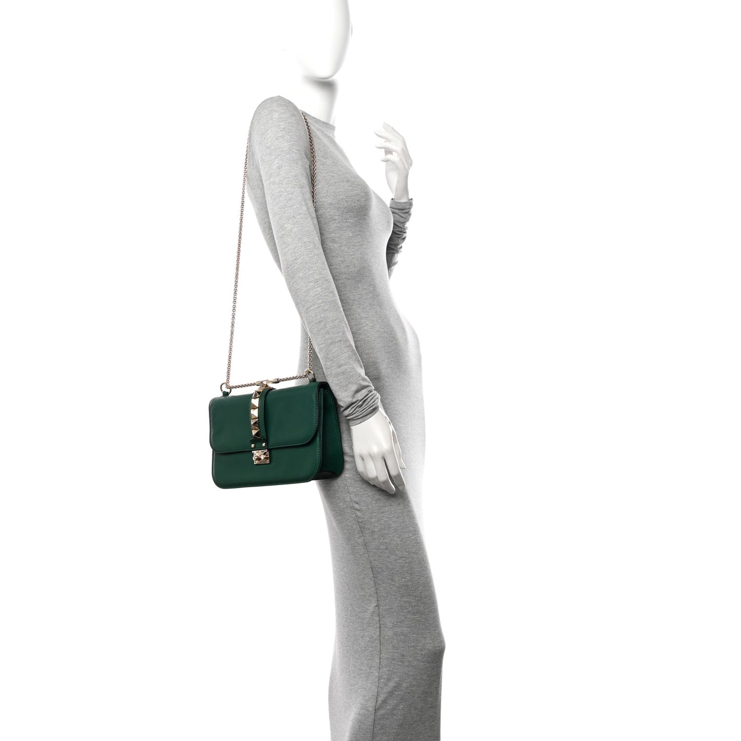 Vitello Medium Glam Lock Rockstud Flap Smeraldo