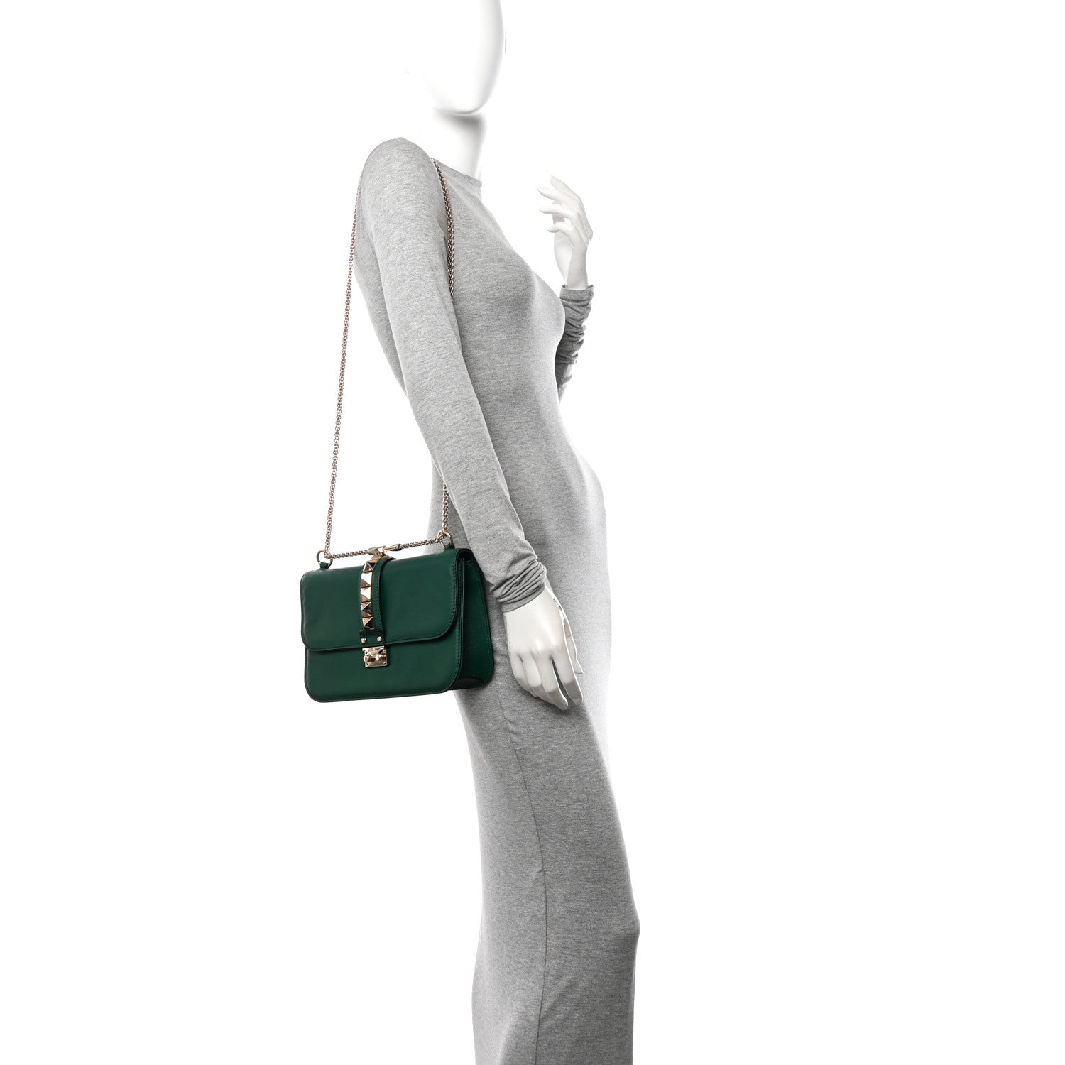 Valentino Garavani Vitello Medium Glam Lock Rockstud Flap Smeraldo 2 of 10