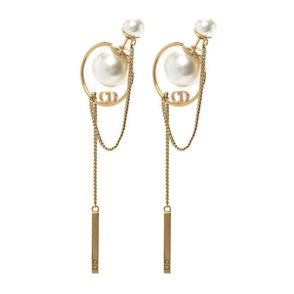 Christian Dior Pearl Tribales Dangle Chain Earrings Gold 1 of 4
