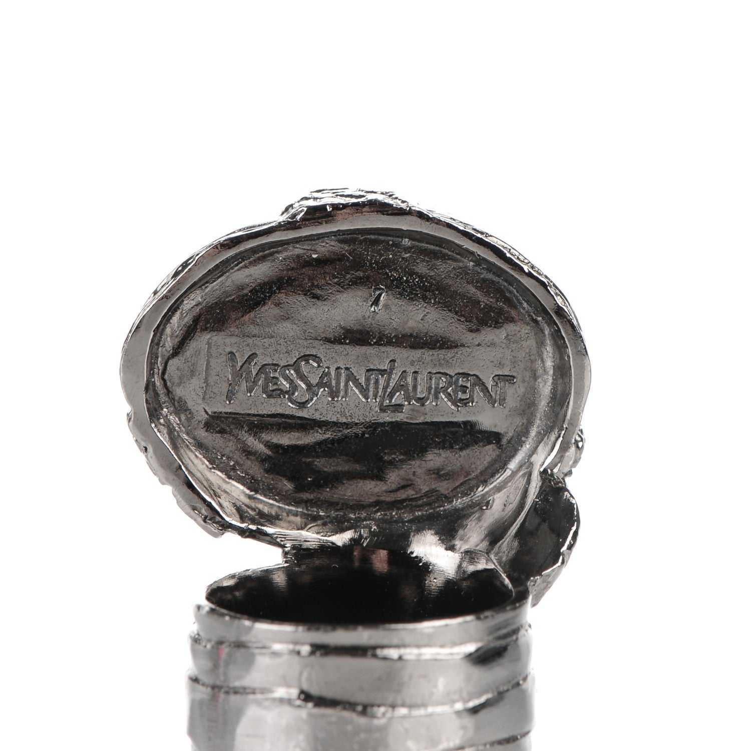 Saint Laurent Glass Cabochon Arty Ovale Ring 7 Gunmetal Black 3 of 4