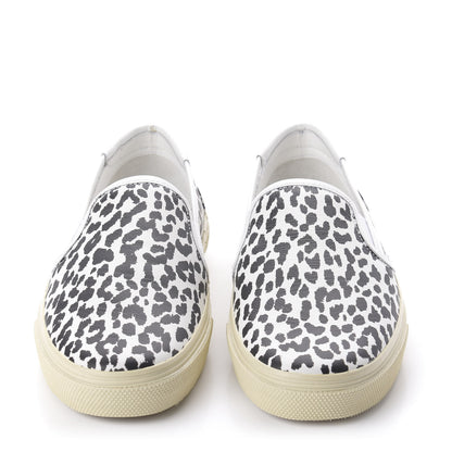 Saint Laurent Soft Calfskin Babycat Leopard Womens Skate Slip On Sneakers 39 Black White 2 of 10