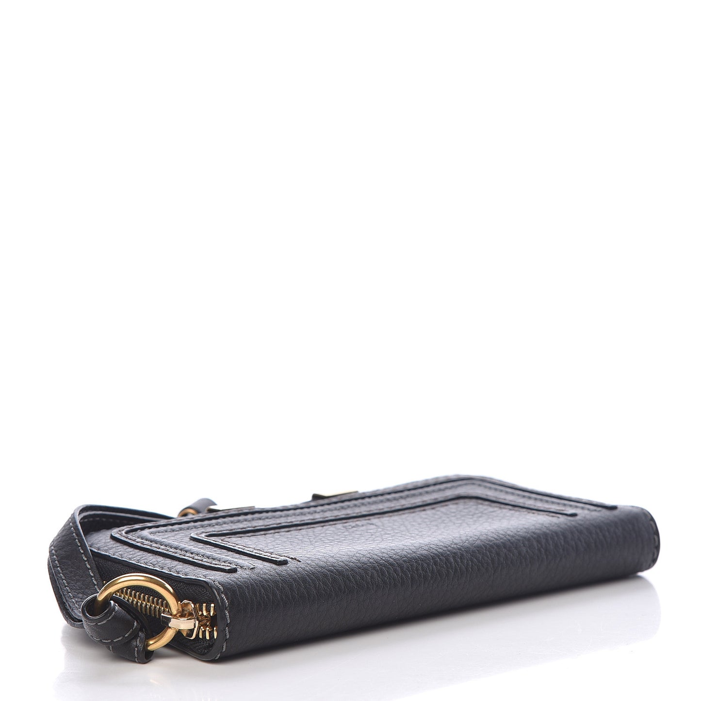 Grained Calfskin Marcie Long Zip Around Wallet Black