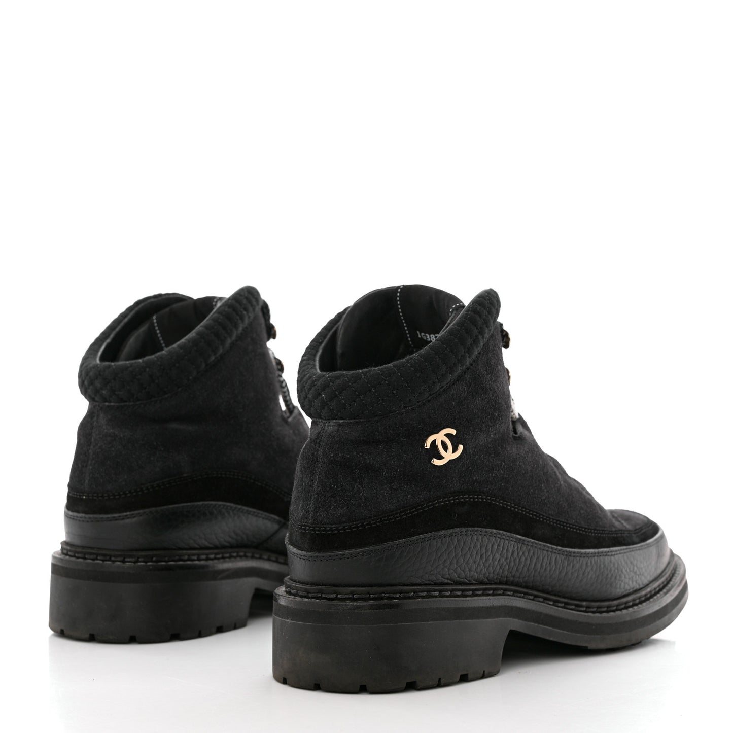 Suede Grained Calfskin CC Lace Up Boots 41 Black
