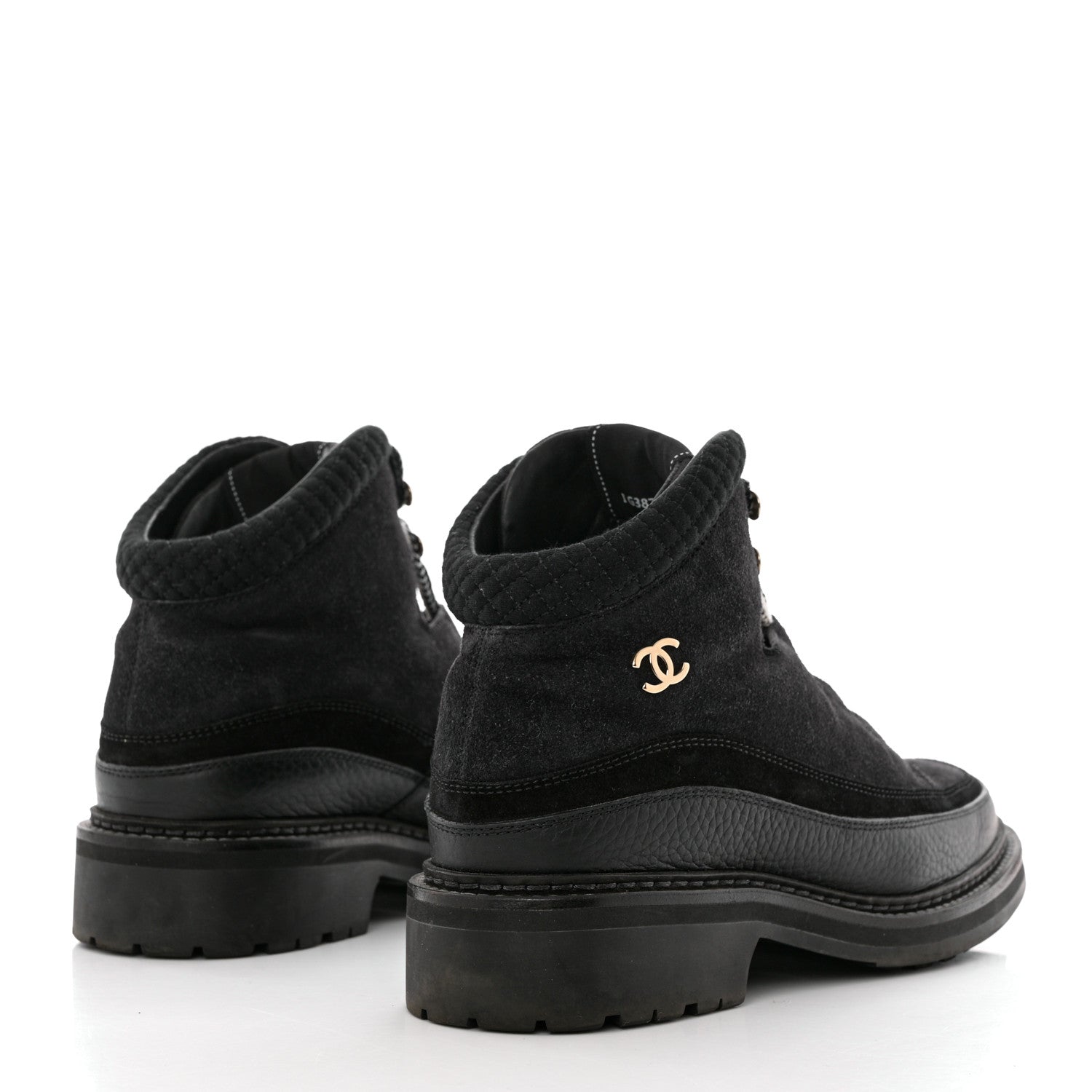 Chanel Suede Grained Calfskin CC Lace Up Boots 41 Black 4 of 12